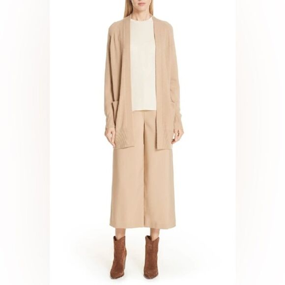 Vince High Rise Wide Leg Cropped Wool pants in Latte - Picture 6 of 14